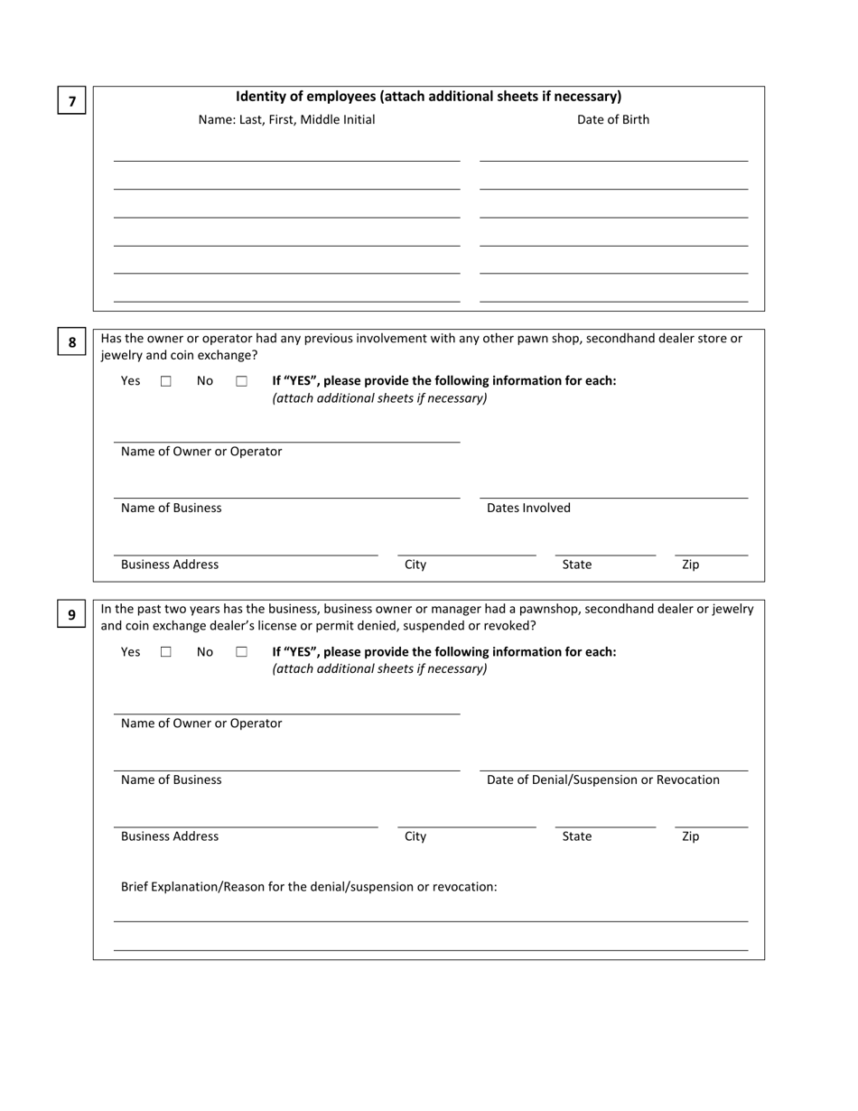 License Application - Pawn Shop, Secondhand Dealer and Jewelry and Coin Exchange Dealers - Monroe County, New York, Page 3