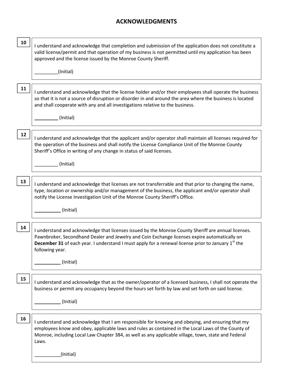 License Application - Pawn Shop, Secondhand Dealer and Jewelry and Coin Exchange Dealers - Monroe County, New York, Page 4