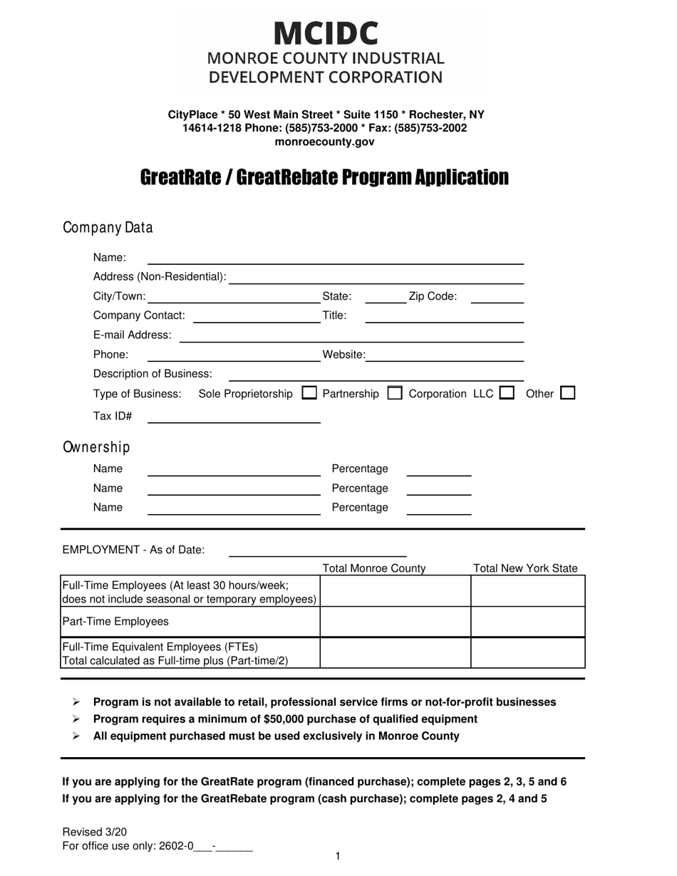 Greatrate / Greatrebate Program Application - Monroe County, New York, Page 1