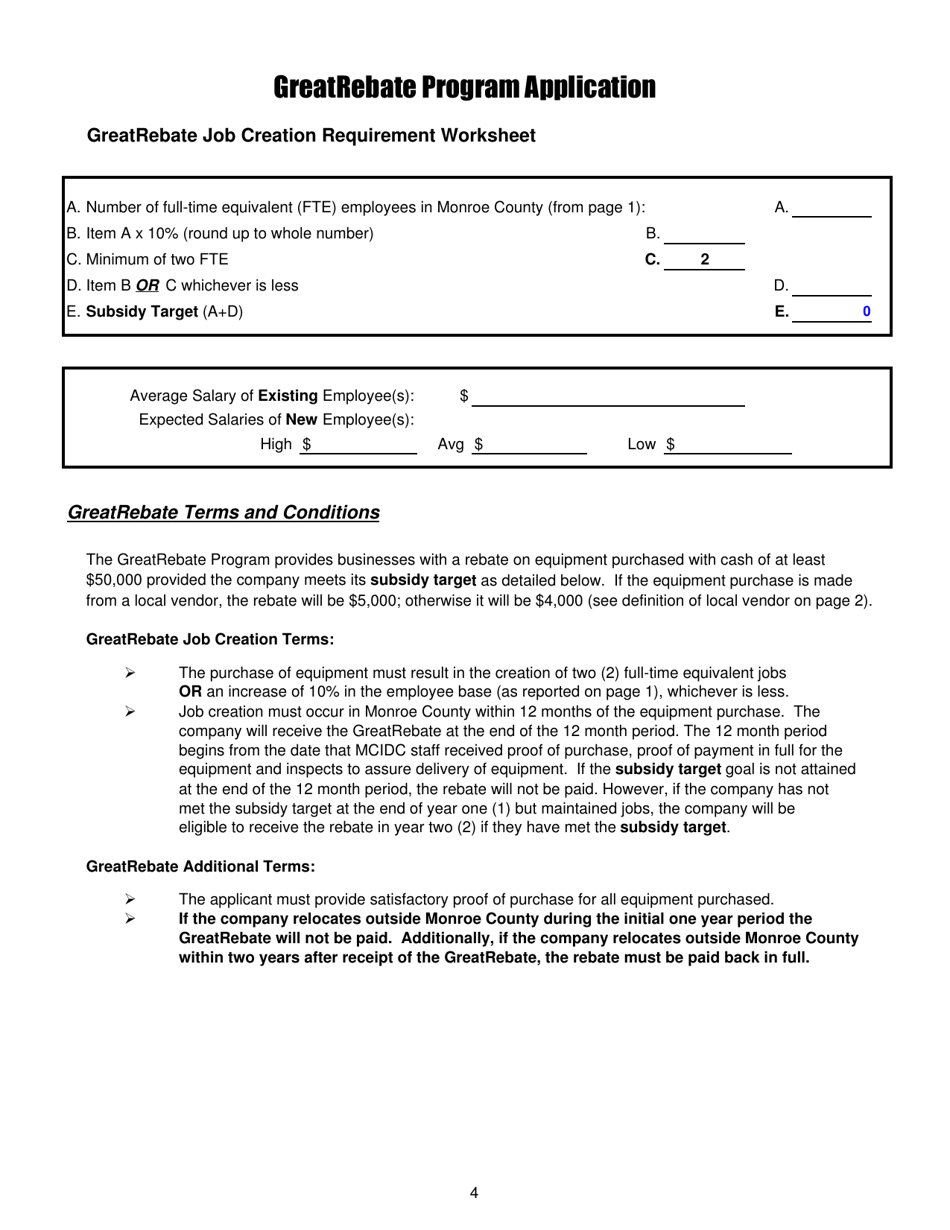 Greatrate / Greatrebate Program Application - Monroe County, New York, Page 4