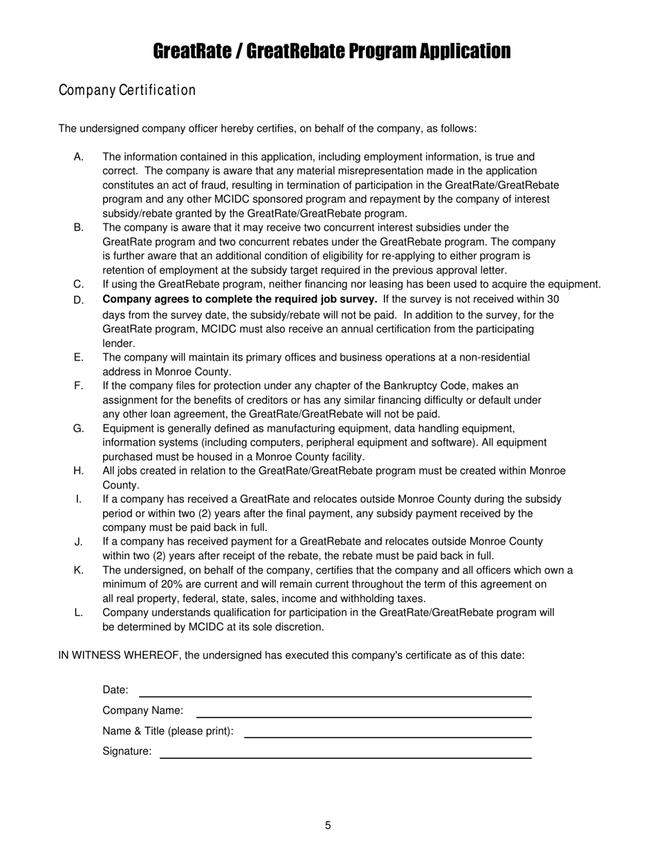 Greatrate / Greatrebate Program Application - Monroe County, New York, Page 5