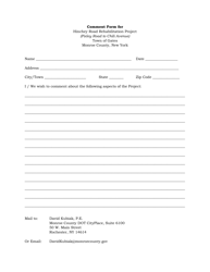 Document preview: Comment Form for Hinchey Road Rehabilitation Project (Pixley Road to Chili Avenue) - Monroe County, New York