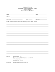 Document preview: Comment Form for Stone Road Culvert Replacement Project - Monroe County, New York