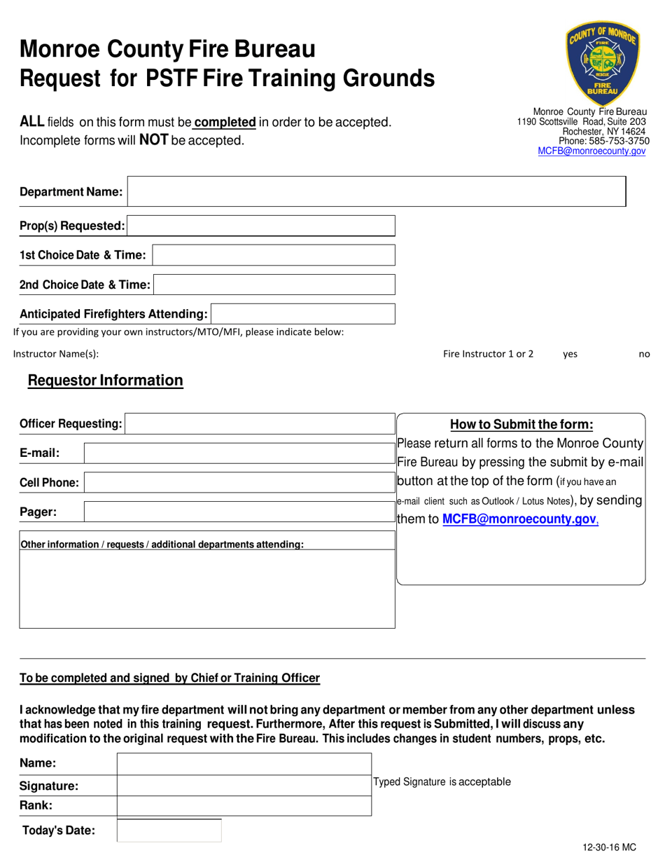 Request for Pstf Fire Training Grounds - Monroe County, New York, Page 1