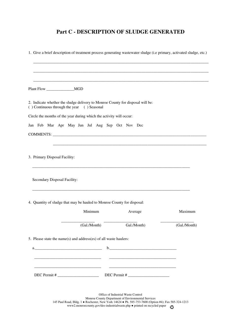 Application for Permit to Discharge Sludge at Pure Waters Treatment Facilities - Monroe County, New York, Page 5