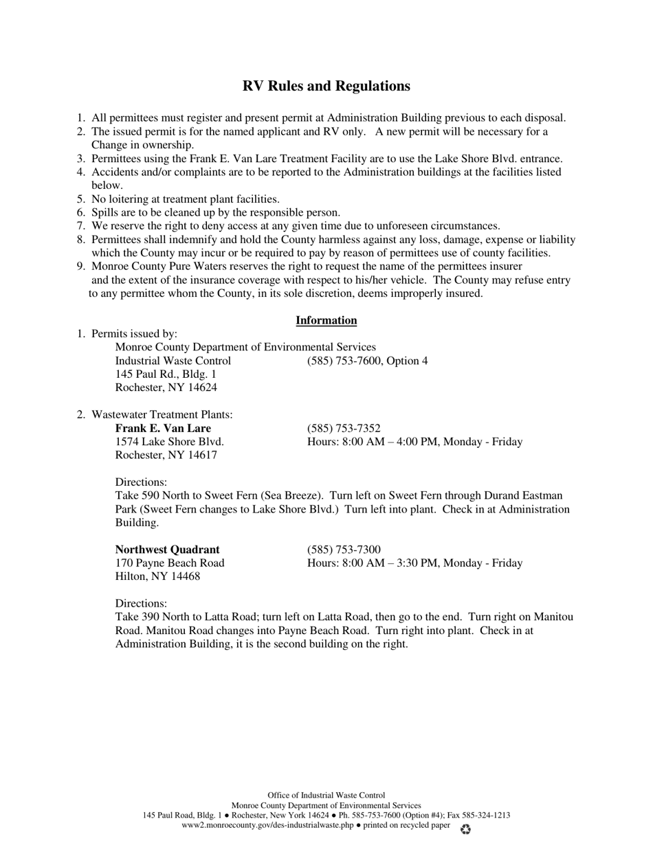 Recreational Vehicle Discharge Permit - Monroe County, New York, Page 2