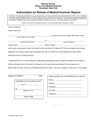 Document preview: Form MCOME-023 Authorization for Release of Medical Examiner Reports - Monroe County, New York