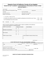 Document preview: Form LACIV294 Remote Settlement Conference Program Intake Form - County of Los Angeles, California