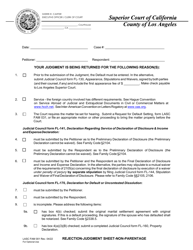 Form FAM001 &quot;Rejection - Judgment Sheet - Non-parentage&quot; - County of Los Angeles, California