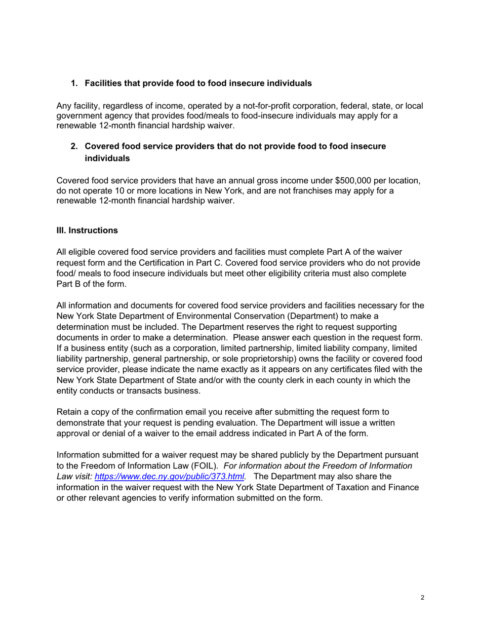 Financial Hardship Waiver Request Form - Expanded Polystyrene Foam Container and Polystyrene Loose Fill Packaging Ban - New York, Page 2