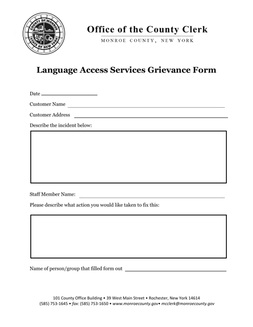 Language Access Services Grievance Form - Monroe County, New York