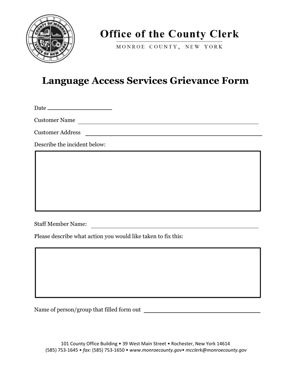 Language Access Services Grievance Form - Monroe County, New York, Page 1