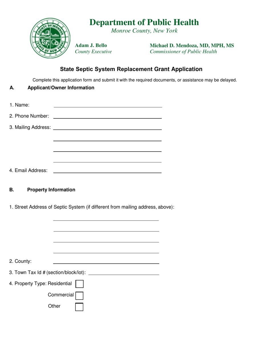 State Septic System Replacement Grant Application - Monroe County, New York, Page 1
