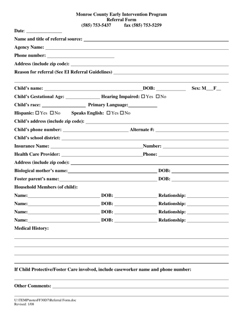 Monroe County Early Intervention Program Referral Form - Monroe County, New York Download Pdf