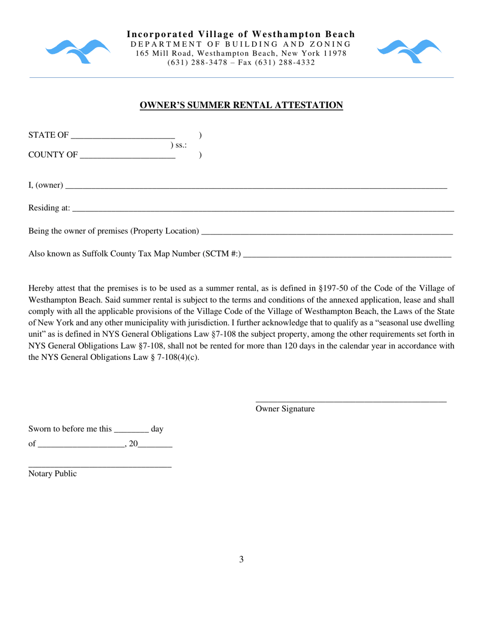 Summer Rental Application - Westhampton Beach, New York, Page 3
