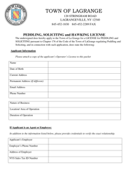 Application for Peddling, Soliciting and Hawking License - Town of LaGrange, New York
