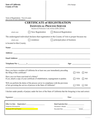 Document preview: Certificate of Registration - Individual Process Server - Yolo County, California