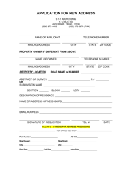 Document preview: Application for New Address - Grimes County, Texas