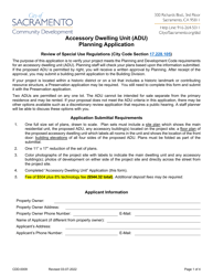 Form CDD-0009 Accessory Dwelling Unit (Adu) Planning Application - City of Sacramento, California