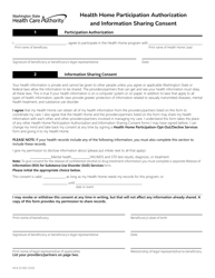 Form HCA22-852 Health Home Participation Authorization and Information Sharing Consent - Washington