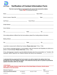 Document preview: Form CTS-FRM-726 Verification of Contact Information Form - City of Dallas, Texas