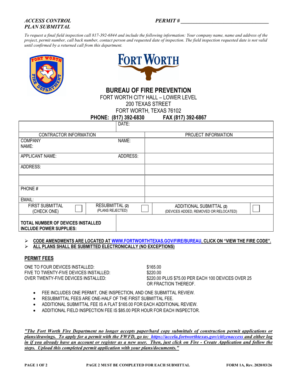 Form 1A - Fill Out, Sign Online and Download Fillable PDF, City of Fort ...