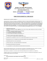 Form 1A &quot;Fire Pump Submittal Checklist&quot; - City of Fort Worth, Texas