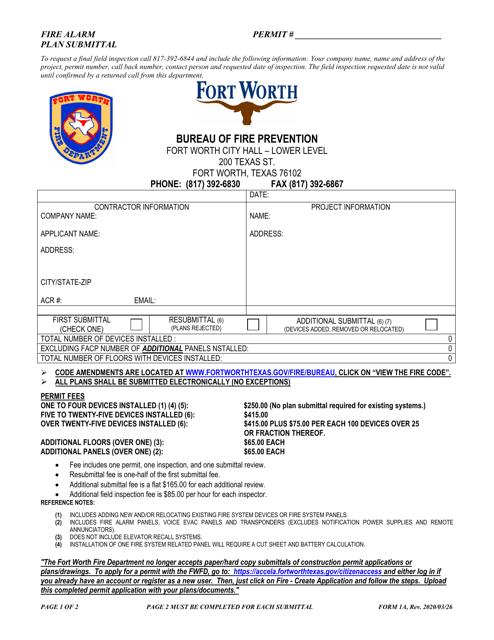 Form 1A Fire Alarm Plan Submittal - City of Fort Worth, Texas