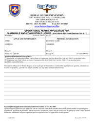 Document preview: Operational Permit Application for Flammable and Combustible Liquids - City of Fort Worth, Texas