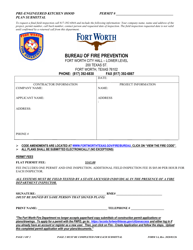 Form 1A &quot;Pre-engineered Kitchen Hood Plan Submittal&quot; - City of Fort Worth, Texas