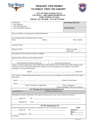 Document preview: Request for Permit to Erect Tent or Canopy - City of Fort Worth, Texas