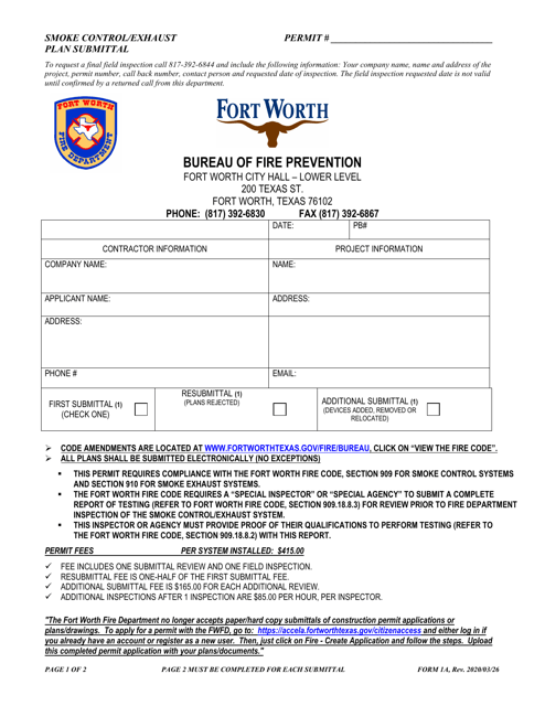 Form 1A Smoke Control/Exhaust Plan Submittal - City of Fort Worth, Texas