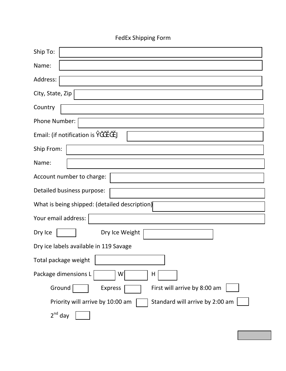 Shipping Form - Fedex, Page 1