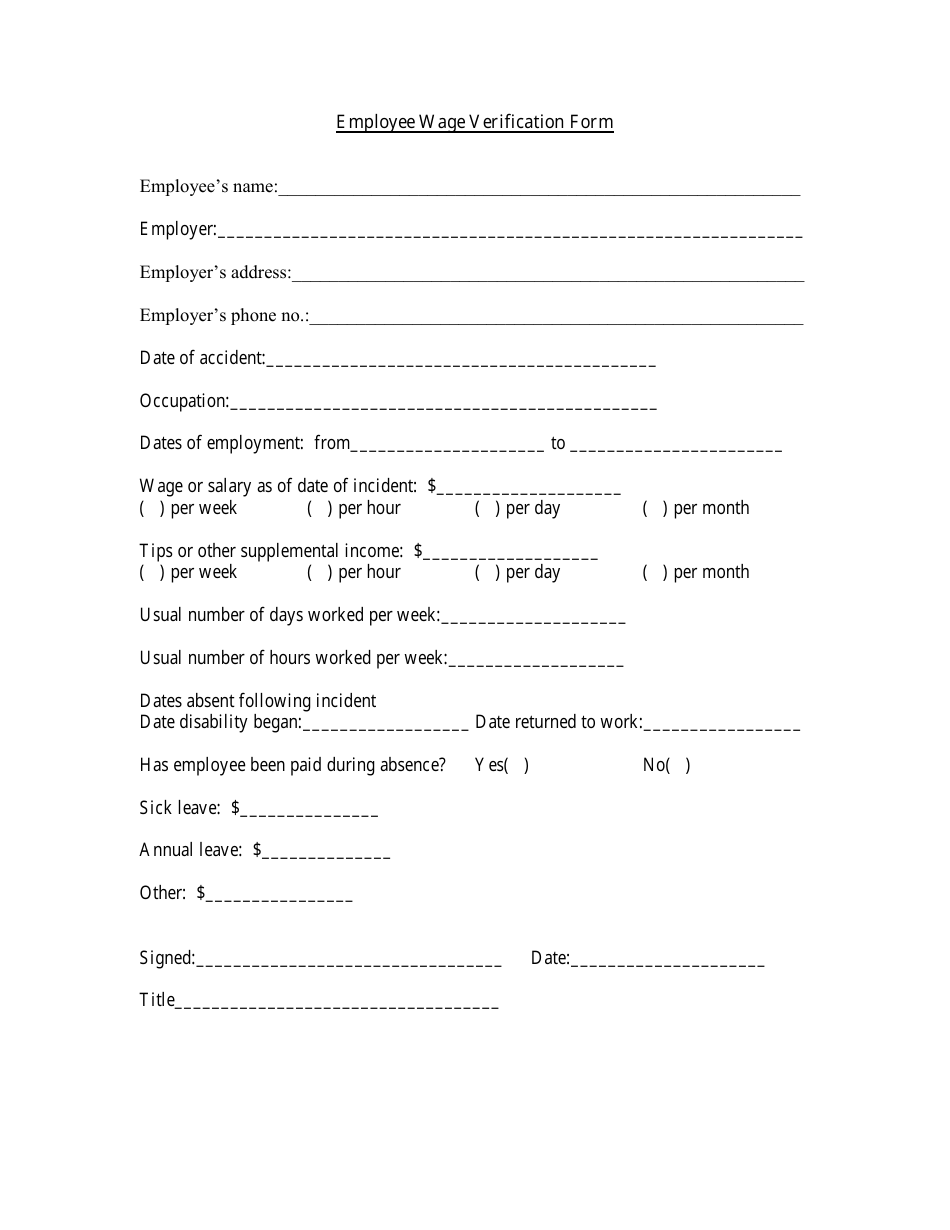 Employee Wage Verification Form, Page 1