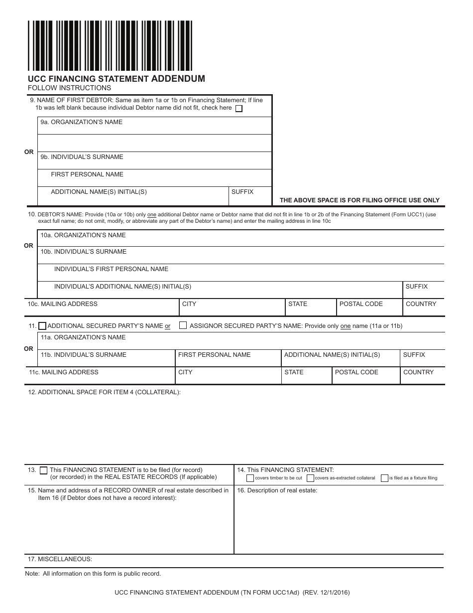 Form UCC1AD Ucc Financing Statement Addendum - Tennessee, Page 3