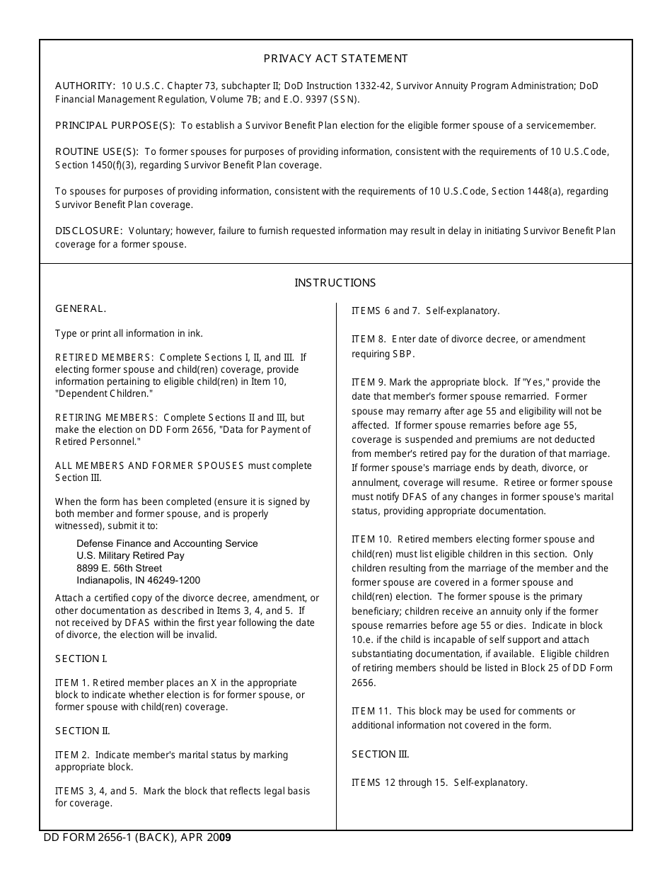 DD Form 2656 1 Download Fillable PDF Or Fill Online Survivor Benefit 
