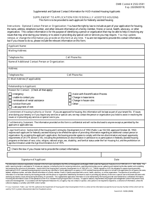 Form HUD-92006 Supplement to Application for Federally Assisted Housing