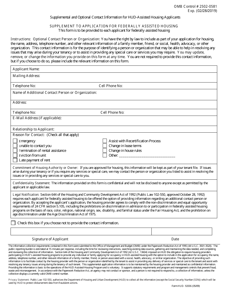 Form HUD-92006 Supplement to Application for Federally Assisted Housing, Page 1