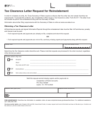 Document preview: Form 05-391 Tax Clearance Letter Request for Reinstatement - Texas