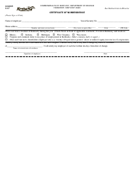 Form 42A809 &quot;Certificate of Nonresidence&quot; - Kentucky