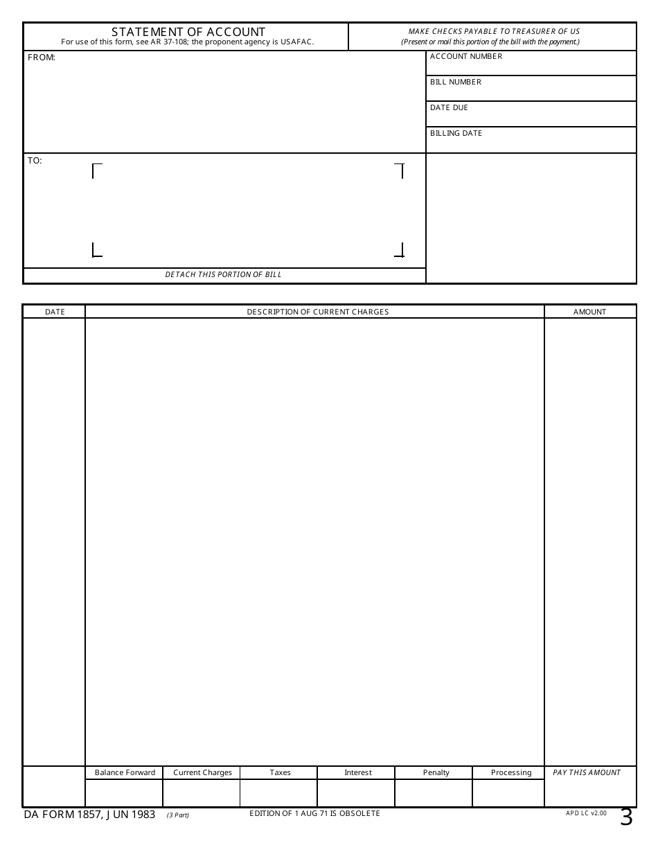 DA Form 1857 Statement of Account, Page 3