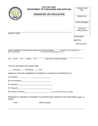 Document preview: Vendor Bid List Application - City of Flint, Michigan