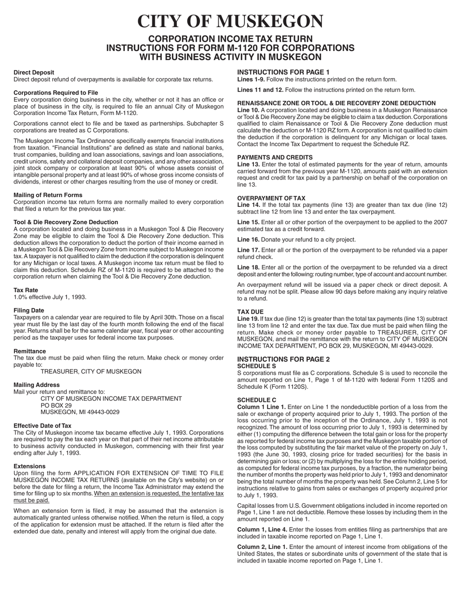 Form M1120 Fill Out, Sign Online and Download Printable PDF, City of