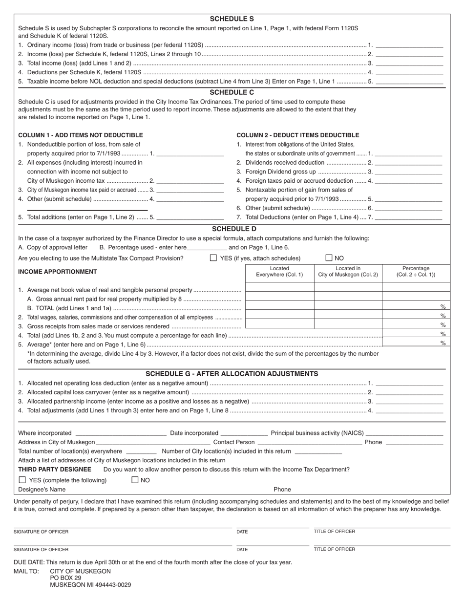 Form M-1120 Corporation Income Tax Return - City of Muskegon, Michigan, Page 4