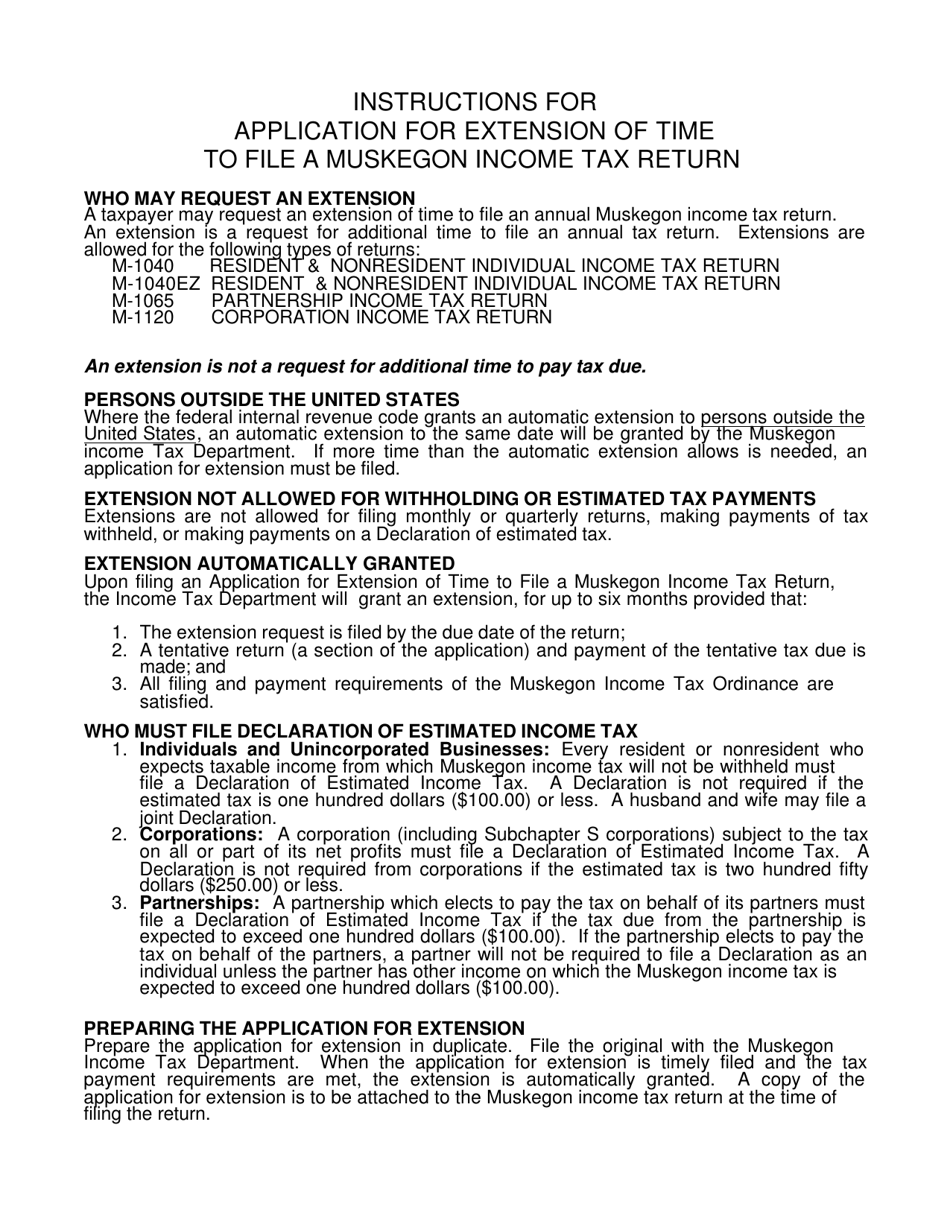 Application for Extension of Time to File Muskegon Income Tax Return - City of Muskegon, Michigan, Page 1