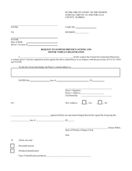 Document preview: Request to Suspend Driver's License and Motor Vehicle Registration - Clay County, Florida