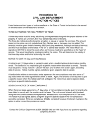 Document preview: Seven Day Notice for Non-compliance (With No Opportunity to Cure) - Clay County, Florida