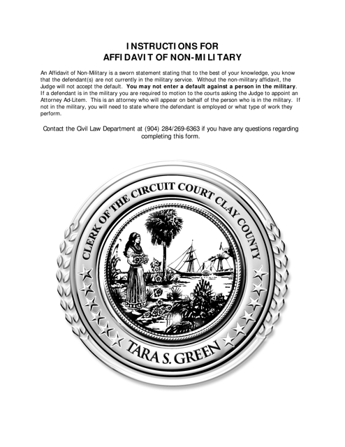 Affidavit of Non-military Service - Clay County, Florida Download Pdf