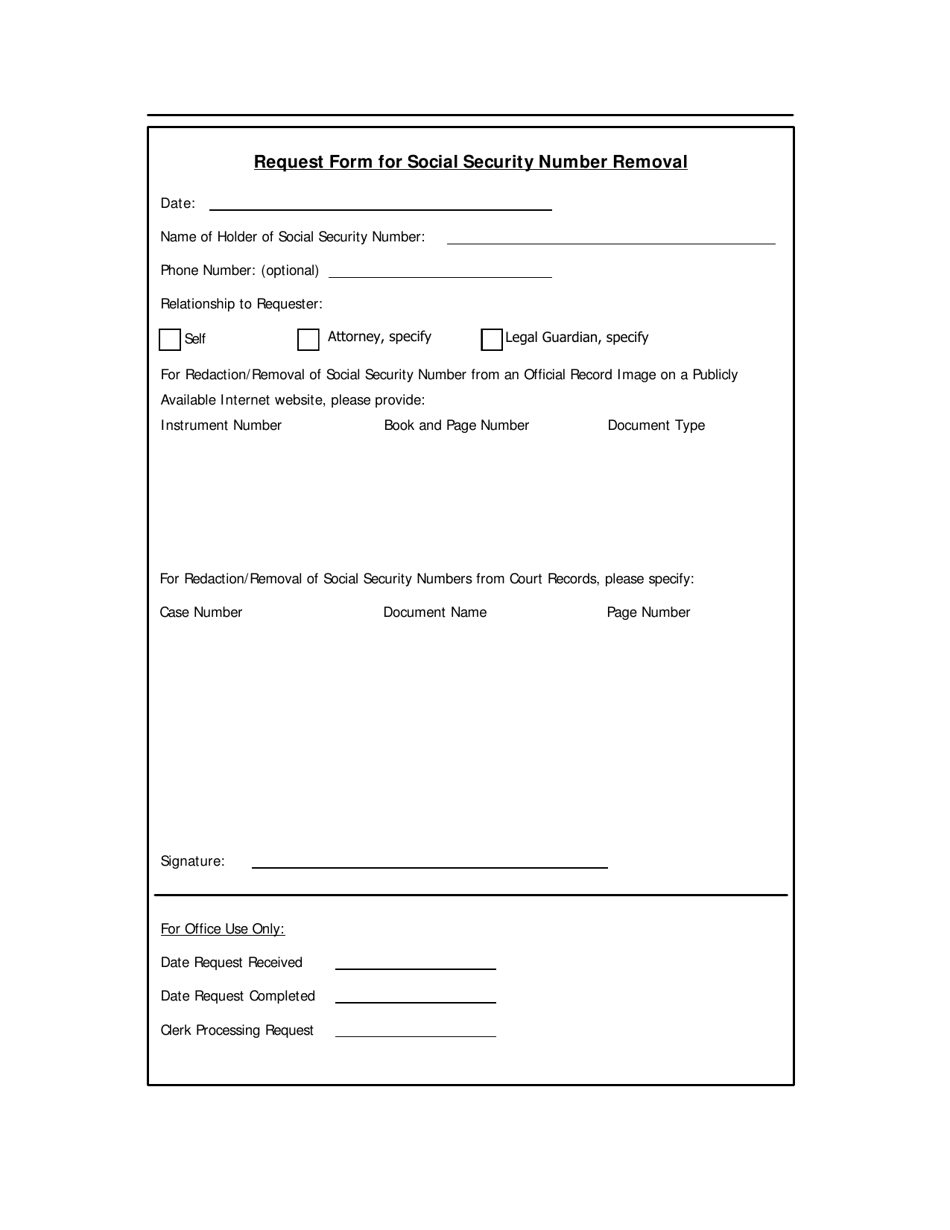 Request Form for Social Security Number Removal - Clay County, Florida, Page 1