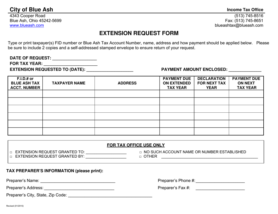 Extension Request Form - City of Blue Ash, Ohio, Page 1